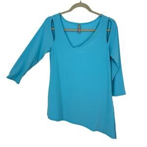 Last Tango Cut out Top size Medium Bright Aqua Blue 3/4 Sleeve Jersey Knit Tunic